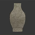 Traditional Ceramic Vase With Floral Carved Patterns And Ring Handles On Smooth Surface