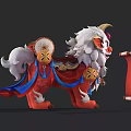Cartoon Style Chinese Mythical Beast With White Red Mane Decorative Bells And Scroll