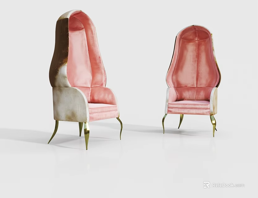 Elegant Modern Accent Chair with Pink Velvet Upholstery Beige Brown Accents and Gold Metal Legs 3d model 