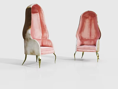 Elegant Modern Accent Chair with Pink Velvet Upholstery Beige Brown Accents and Gold Metal Legs 3d model