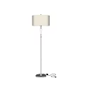 Two Modern Floor Lamps With Beige Fabric Drum Shades And Crystal Accent Poles