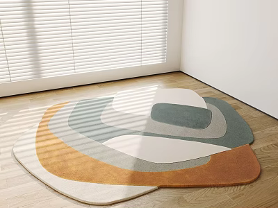 Elegant Modern Shaped Rug With Orange Gray White Layered Geometric Design On Wooden Floor 3d model