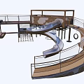 Creative Playground Equipment With Cloud Shaped Design Curved Slide Wooden Platforms And Mesh Steps