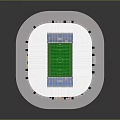 3D Model Of Modern Football Stadium With White Roof Green Pitch And Blue Stands
