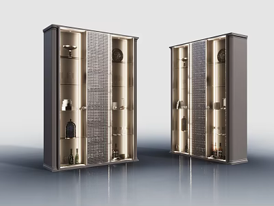 Modern Wine Cabinet With Glass Door And LED Lighting Showcasing Wine Bottles And Glasses 3d model
