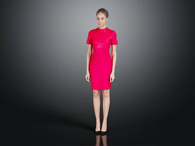 Elegant Red Short Sleeved Fitted Dress Modern Stylish Design For Women 3d model