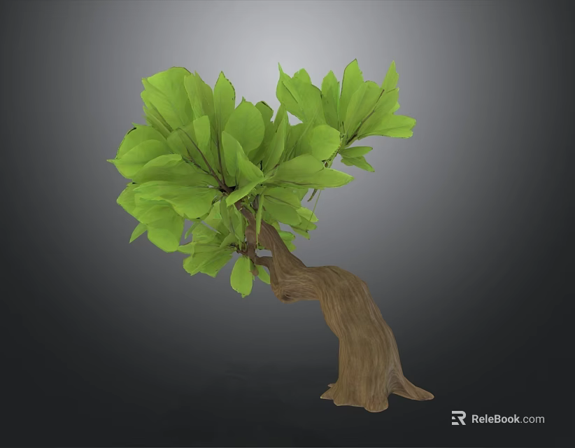 Natural Wooden Trunk Decorative Plant With Lush Green Leaves For Home Decor 3d model 