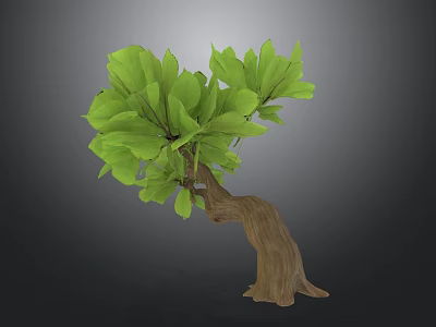 Natural Wooden Trunk Decorative Plant With Lush Green Leaves For Home Decor 3d model