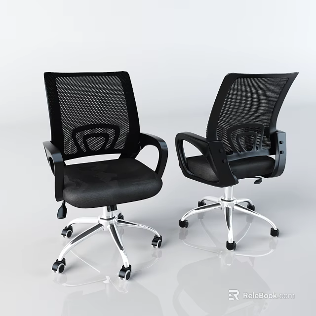 Modern Black Office Chairs with Mesh Backrests Armrests and Metal Base Wheels 3d model 