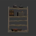 Rustic Wooden Shelf With Multi Layers Storage Baskets Barrel Box And Red Fruits