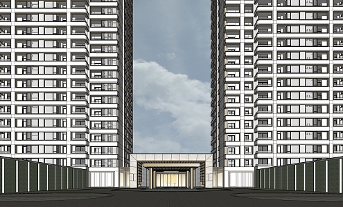 Modern high-rise residential gate 3d model