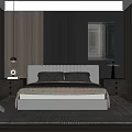 Modern Bedroom Interior With Wooden Paneling King Bed Nightstands And Area Rug