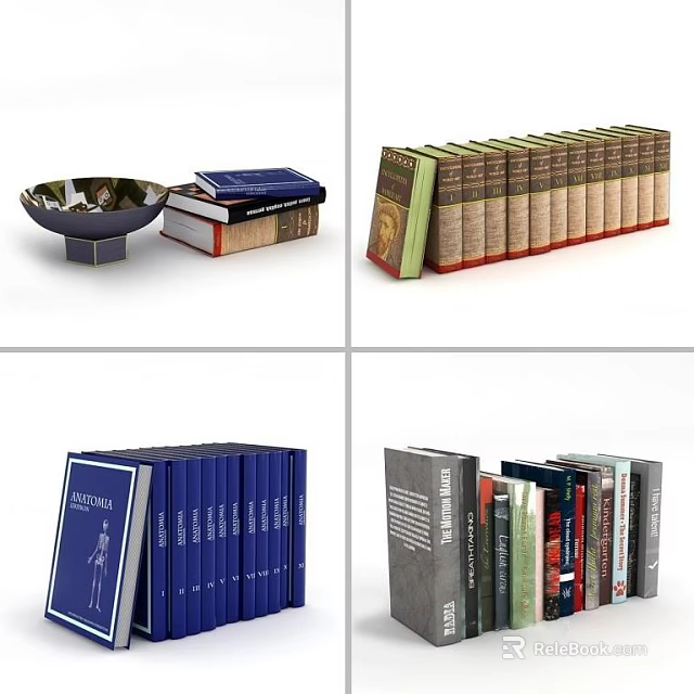 Various Colorful Books Collection Stacked And Arranged In Multiple Rows With Different Covers 3d model 