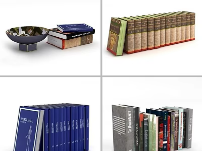 Various Colorful Books Collection Stacked And Arranged In Multiple Rows With Different Covers 3d model