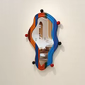 Unique Shape Wall Mounted Mirror With Colorful Frame And Dot Decorations Reflecting Room Scene