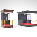 Modern Security Guard Booths Brown And Black With Red Carpet And Golden Railings