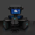 Modern Ergonomic Desk And Chair Set With Multiple Screens And ORIGIN Label