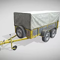 Yellow Frame Cargo Trailer With Gray Tarp Cover And Three Wheels 3d model