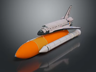 Space Shuttle With NASA Logo On Orange Rocket Booster Display Model 3d model