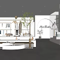 Elegant Modern Hot Baby Clothing Store With Display Racks Sofa Seating And Green Plants
