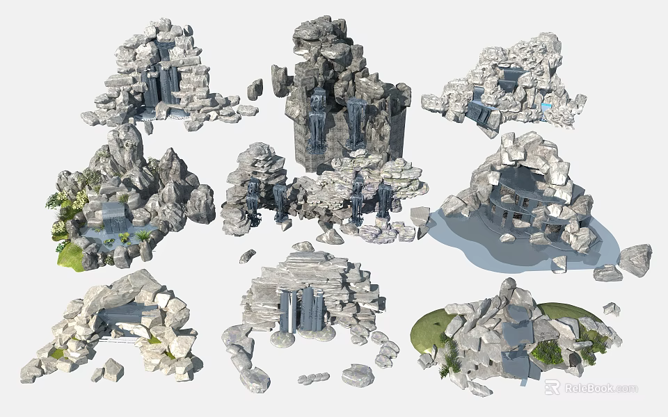 Stone Garden Ornaments In Various Styles For Outdoor Landscape Decoration With Natural Details 3d model 