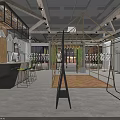Modern Industrial Clothing Store Interior With Metal Racks Wooden Floor Hanging Lights And Plant Decor