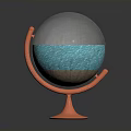 Transparent Globe Model With Blue Liquid Interior And Red Metal Stand