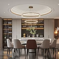 Elegant Modern Restaurant Interior With Round Chandelier Dining Table Chairs And Green Plant Decor