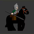 Lego Knight Figure Riding Black Horse With Silver Helmet And Spear