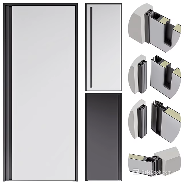 Swing Door Structure Components Detailed View With Hinge and Frame Design Elements 3d model