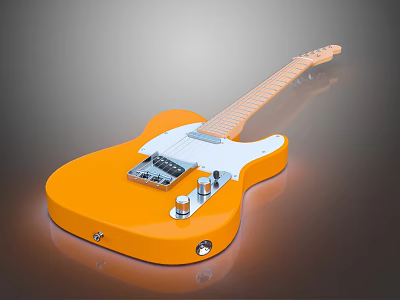 Orange Electric Guitar With Solid Body Maple Neck And White Pickguard 3d model