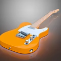 Orange Electric Guitar With Solid Body Maple Neck And White Pickguard 3d model