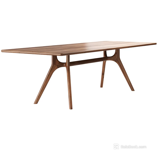 Solid Wood Walnut Dining Table With Modern Trestle Leg Design And Sleek Surface 3d model