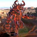 Game Movie Character Lava Demon Walking With Fiery Muscular Body In Rocky Forest Environment