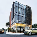Modern Single Family Villa With Glass Curtain Walls Metal Decorations And Surrounding Trees