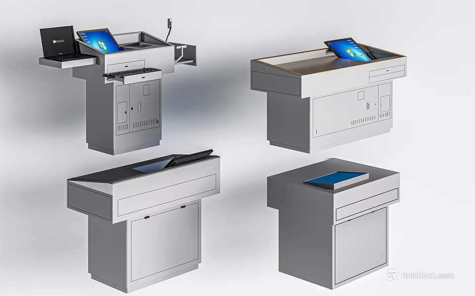 Modern Office Desk Designs With Digital Screens Drawers And Storage Features 3d model 
