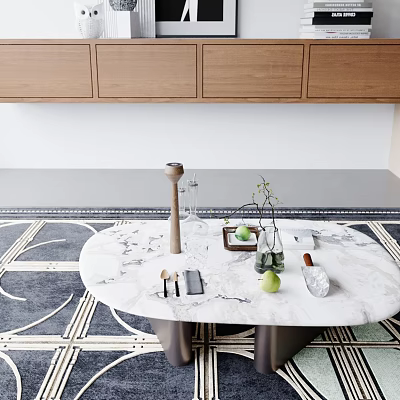 Elegant Modern Open Kitchen Interior With Marble Island Wooden Cabinets And Fruits 3d model