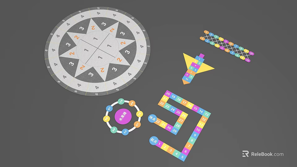 Interactive Play Area Featuring Spinning Wheel Maze Track Puzzle Pieces And Button Toy 3d model 