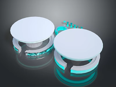 White Circular Devices With Blue Glowing Edges And Ring Shaped Bases On Dark Background 3d model