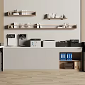 Modern Office Space Featuring Various Office Appliances Arranged On Cabinets And Shelves