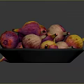 Fresh Purple And Yellow Figs On Black Plate With Sliced Half Showing Seeds
