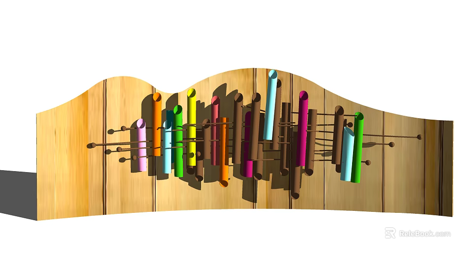 Modern Wooden Feature Wall With Colorful Vertical Strips And Artistic Design 3d model 