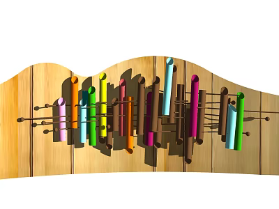 Modern Wooden Feature Wall With Colorful Vertical Strips And Artistic Design 3d model