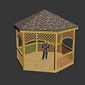 Yellow Hexagonal Gazebo Featuring Wooden Lattice Tiled Roof And Person Standing Inside Structure