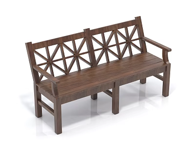 Elegant Dark Brown Wooden Stool with Backrest and Geometric Pattern Cutout Design Armrests 3d model