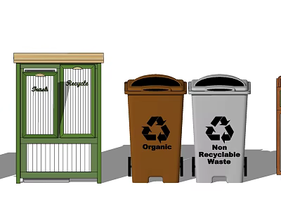 Public Waste Management Facility With Organic Non Recyclable And Standard Recycling Bins 3d model