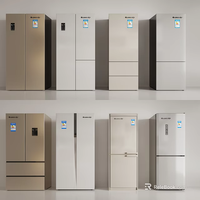 Modern Design Refrigerators and Freezers with Various Colors and Door Styles 3d model 