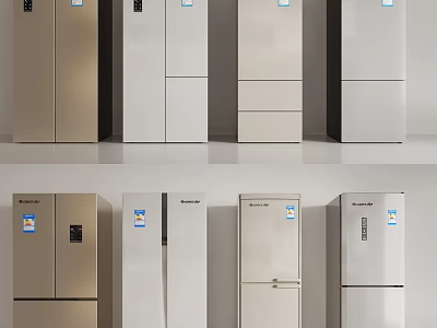 Modern Design Refrigerators and Freezers with Various Colors and Door Styles 3d model