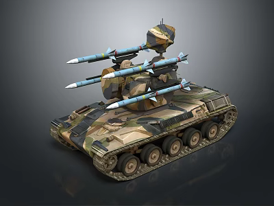 Military Tank With Camouflage Paint And Missile Launchers On Top 3d model