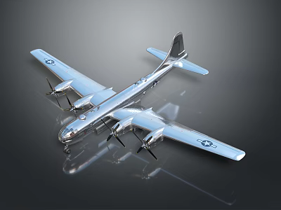 Vintage Silver Fighter Jet With Four Propellers And US Air Force Insignia 3d model